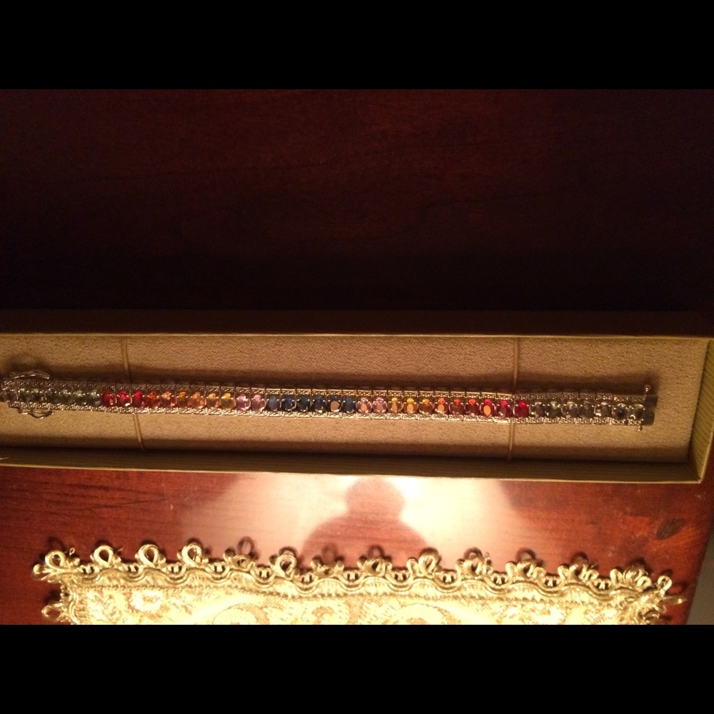 Multi color sapphire tennis bracelet in SS